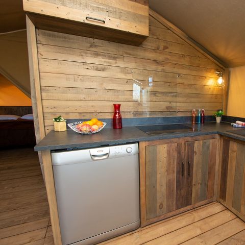 Tente en toile et en bois 7 personnes - Lodge Kenya Premium + bain nordique