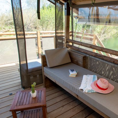Tente en toile et en bois 7 personnes - Lodge Kenya Premium + bain nordique