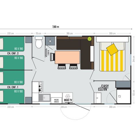 MOBILHOME 6 personas - Confort 27m² 3 habitaciones + terraza sobre pilotes