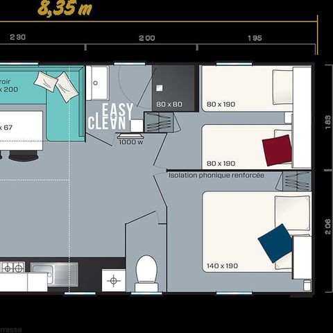 STACARAVAN 4 personen - Comfort 24m² 2 slaapkamers