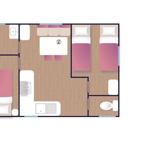 STACARAVAN 4 personen - Comfort 24m² 2 kamers + terras op palen