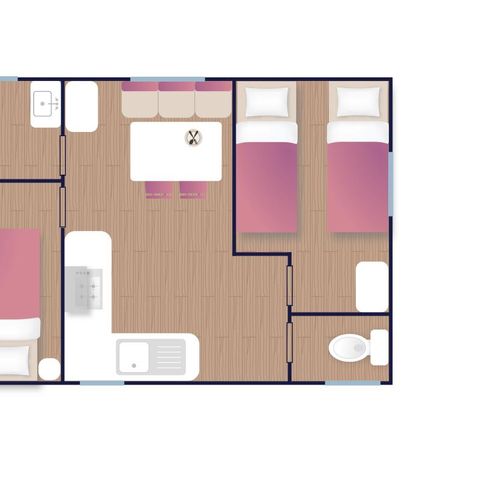 Stacaravan 4 personen - Comfort 24m² 2 kamers + terras op palen
