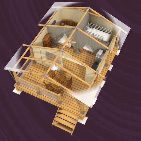 TENDA IN TELA E LEGNO 5 persone - Freeflower Confort 34m² - 2 camere da letto - senza bagno 5 pers.