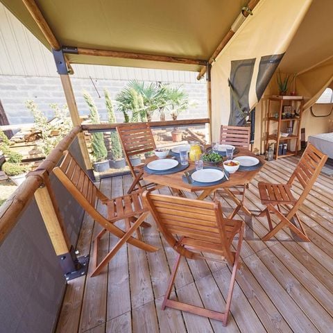 Tente en toile et en bois 5 personnes - Freeflower Confort 34m² - 2 chambres - sans sanitaire 5 pers