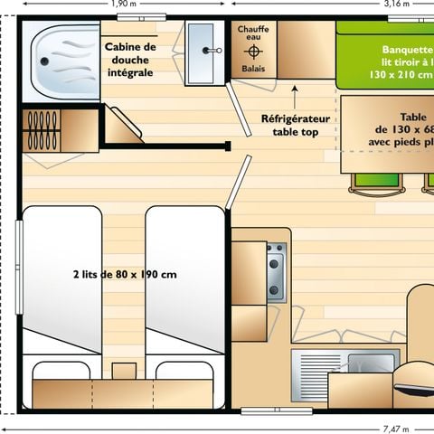 MOBILE HOME 6 people - Comfort for 4 to 6 people.