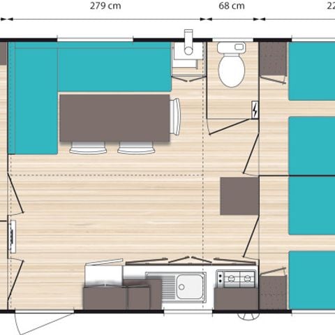 Stacaravan 6 personen - Grand confort + met airconditioning voor 6 personen.