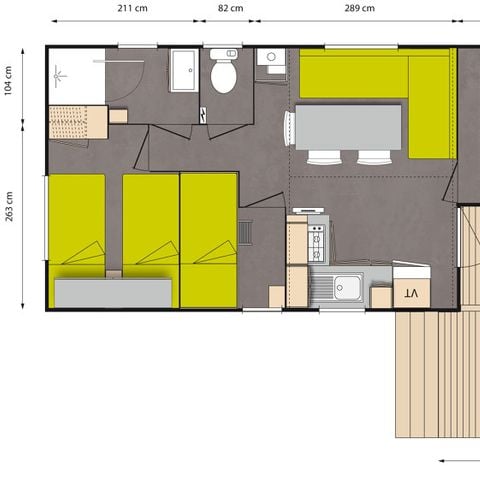 Mobilheim 6 personen - Grand confort + mit Klimaanlage für 6 Pers.