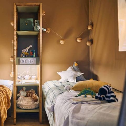 Tent van canvas en hout 4 personen - Jungle Lodge 2bed - badkamer