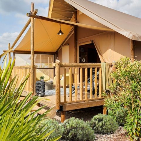 Tente en toile et en bois 4 personnes - Jungle Lodge 2ch - SDB