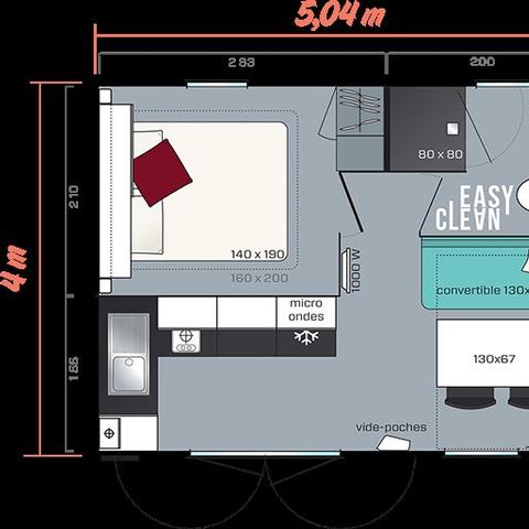 Mobile home 2 persons - Cahita Standard 17.8m² (1 bedroom) + TV + Terrace