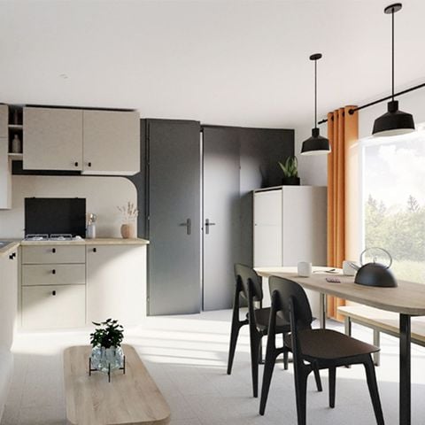 Mobilheim 6 personen - Premium 32m² (3 Schlafzimmer) + Überdachte Terrasse + TV + Klimaanlage