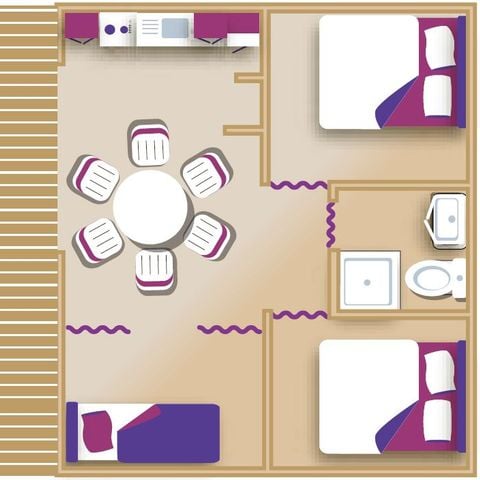 CANVAS AND WOOD TENT 5 people - Lodge Confort "Paillotte" 35m² - 2 bedrooms + bathroom - Covered terrace