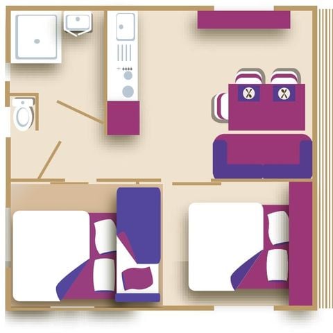 CHALET 5 personnes - Confort "Nouméa" 25m² - 2 chambres (Modèle 1) - Terrasse couverte + TV