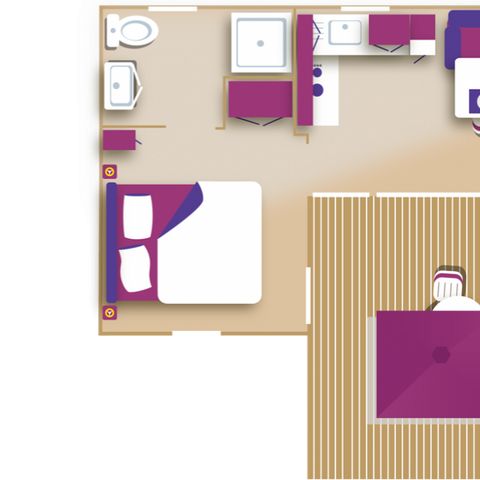 Mobilheim 4 Personen - Premium "Patio" 37m² - 2 Schlafzimmer - 2 Duschbäder + Privatgarten + 2 TV + Nespresso
