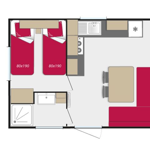MOBILHOME 4 personnes - CONFORT + 2 CHAMBRES
