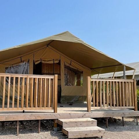 TENTE TOILE ET BOIS 5 personnes - Tente safari Sorella + sanitaires + climatisation (6P)