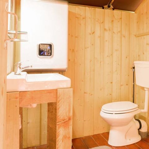 TIENDA DE LONA Y MADERA 5 personas - Tienda safari Sorella + instalaciones sanitarias + aire acondicionado (6P)