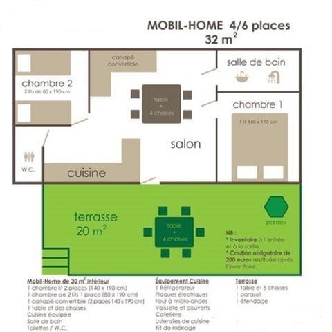 MOBILHOME 6 personas - 2 hab 4/6 pers
