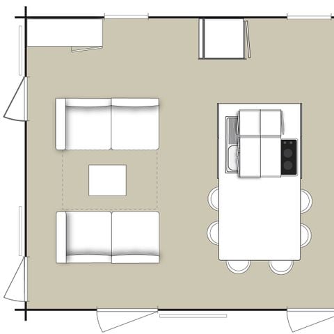Mobilheim 4 personen - PREMIUM Mobilheim 2 Zi. DUNES (2015) 40m² + Halbüberdachte Terrasse