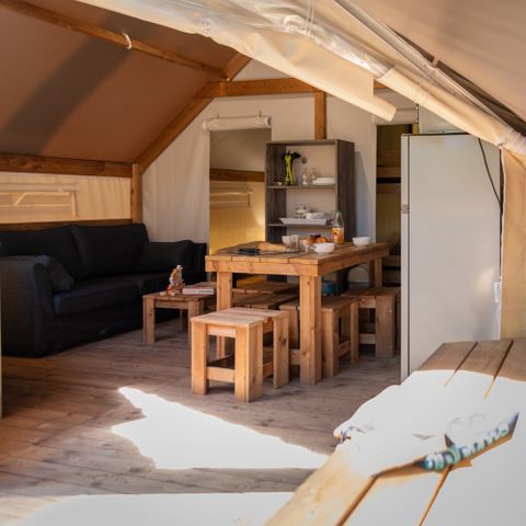 Safaritent 5 personen - Tent 2ch. GENET (2023) 21m² + halfoverdekt terras 4/5 personen