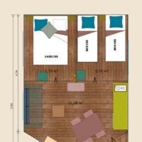 Tente en toile et en bois 5 personnes - Tente 2ch. GENET (2023) 21m² + terrasse semi-couverte 4/5 pers