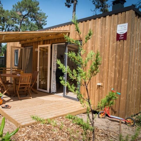 Stacaravan 6 personen - COMFORT Stacaravan 2bed. CATLEYA (2017) 27m² + Half overdekt terras, woonkamer [zondag/zondag 4/6 pers