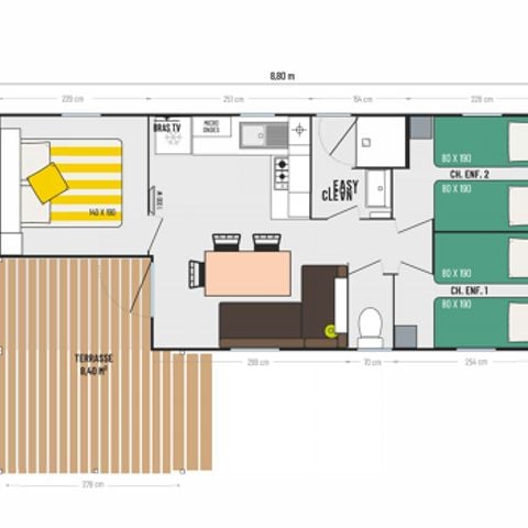 Mobilheim 6 personen - "Loggia" 3 Zimmer mit überdachter Terrasse