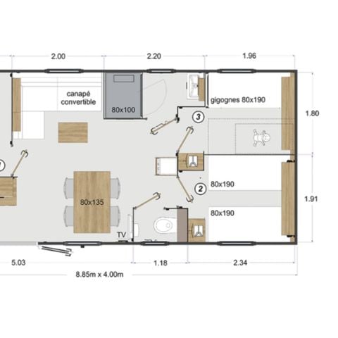 Mobilheim 6 Personen - Mobilheim Riviera Lodge - 3 Schlafzimmer - 32m² 6 pers