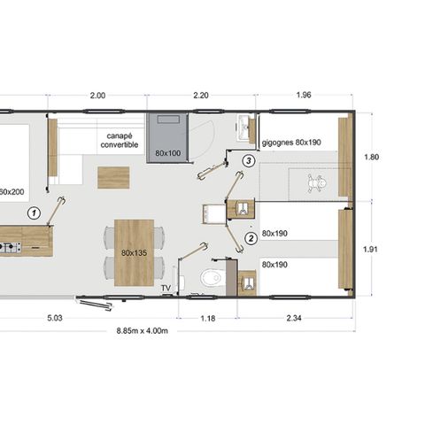 Mobilheim 6 Personen - Mobilheim Riviera Lodge - 3 Schlafzimmer - 32m² 6 pers
