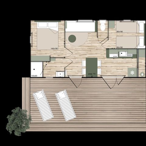 Mobilhome 4 personnes - Jungle VIP 2 chambres