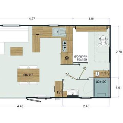 Stacaravan 5 personen - Privilege N°1 32m² 1 Badkamer