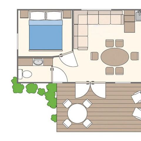 Mobilheim 6 Personen - Classic | 3 Schlafz. | 6 Pers. | Erhöhte Terrasse
