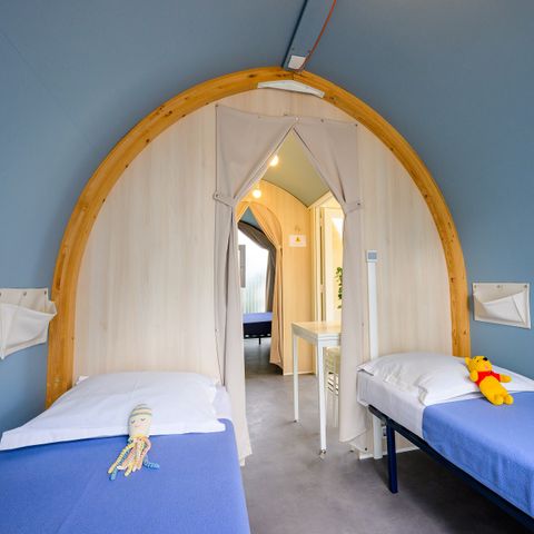 Tente en toile et en bois 4 personnes - TENTE COCO SWEET 2 chambres - 16m2 - auvent toilé 4 pers