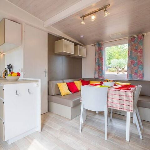 Bungalow 6 personen - Mobilheim | Comfort | 3 Zi. | 6 Pers. | Erhöhte Terrasse | Clim.