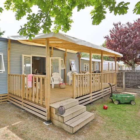 Bungalow 6 personen - Mobilheim | Comfort | 3 Zi. | 6 Pers. | Erhöhte Terrasse