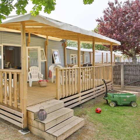 Bungalow 6 personen - Mobilheim | Comfort | 3 Zi. | 6 Pers. | Erhöhte Terrasse
