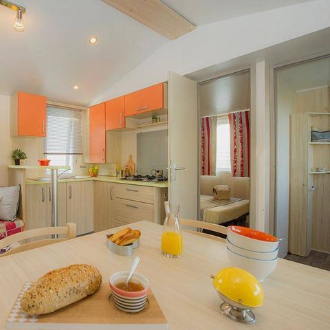 Bungalow 6 personen - Mobilheim | Comfort | 3 Zi. | 6 Pers. | Erhöhte Terrasse