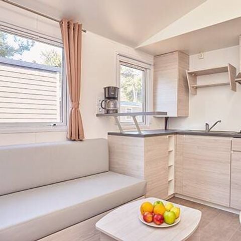 Bungalow 6 personen - Mobilheim | Premium | 3 Zi. | 6 Pers. | Erhöhte Terrasse