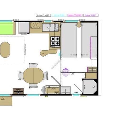 Stacaravan 4 personen - STAANHUIS MET 2 SLAAPKAMERS EN EEN DEELS OVERDEKT TERRAS, 4 personen