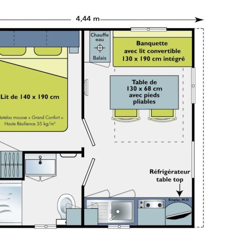 MOBILHOME 2 personnes - 1 CHAMBRE TERRASSE 16-20m²