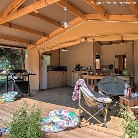 Chalet 4 personen - Cabane Cotton Confort 32m² - 3 Schlafzimmer + überdachte Terrasse + Fußgängerzone 6 Pers.