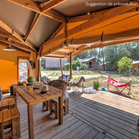 Chalet 4 personen - Cabane Cotton Confort 32m² - 3 Schlafzimmer + überdachte Terrasse + Fußgängerzone 6 Pers.
