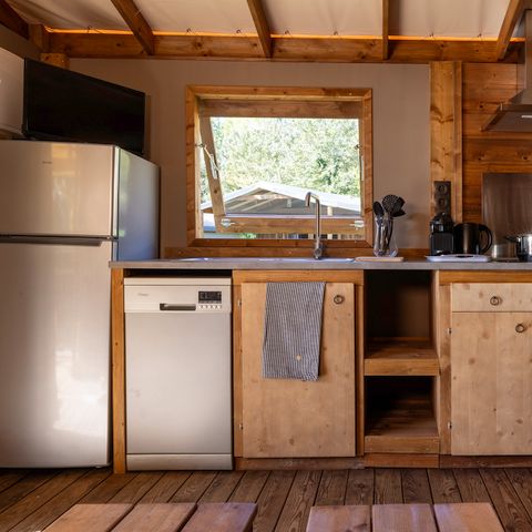 Chalet 4 personen - CosyFlower Confort 27m² - 2 Schlafzimmer + Überdachte Terrasse + LV + Fußgängerzone. 4 pers.