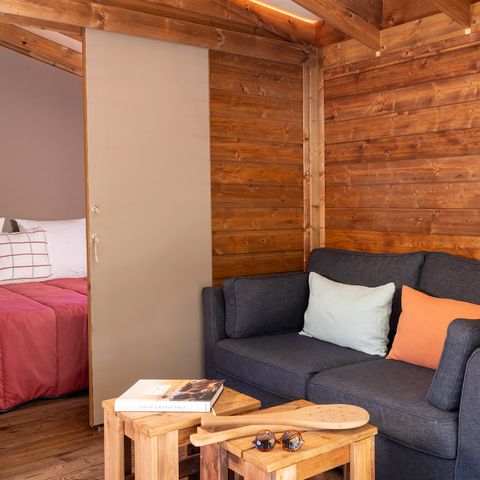 Chalet 4 personen - CosyFlower Confort 27m² - 2 Schlafzimmer + Überdachte Terrasse + LV + Fußgängerzone. 4 pers.
