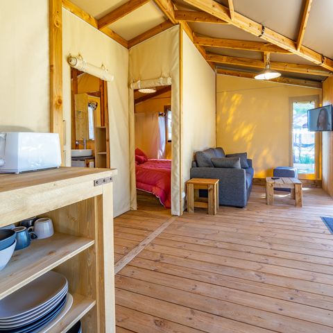Safarizelt 4 personen - Cabane Cotton Confort 32m² - 2Zimmer + Überdachte Terrasse + Fußgängerzone 4 pers.