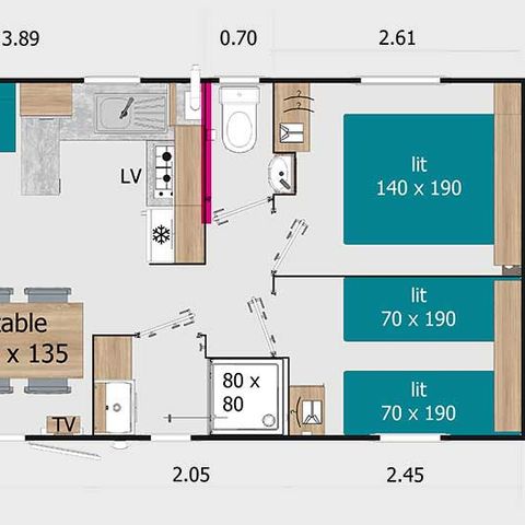 Mobile home 8 persons - CALIFORNIA QUATRO 4 bedrooms - TV 1/8 pers