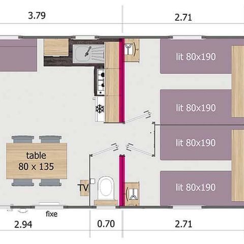 Stacaravan 1/6 personen - CALIFORNIA - TRIO residentieel - 3 slaapkamers- - TV