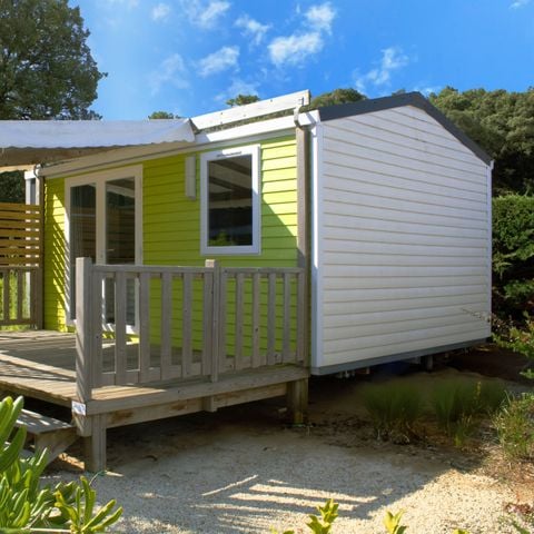 MOBILHOME 2 personnes - Cottage CAHITA - 18 m² - terrasse bois semi-couverte - 1 chambre 1/2 pers