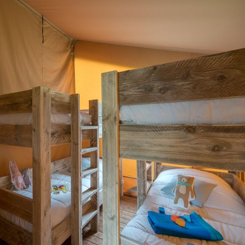 Tente en toile et en bois 6 personnes - Woody Lodge, Climatisé - 2 chambres