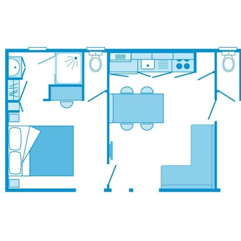 Mobilheim 4 personen - Comfort XL | 2 Schlafz. | 4 Pers. | Erhöhte Terrasse | 2 Bäder